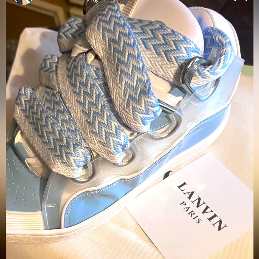 Lanvin Blue and White Sneakers with Woven Design